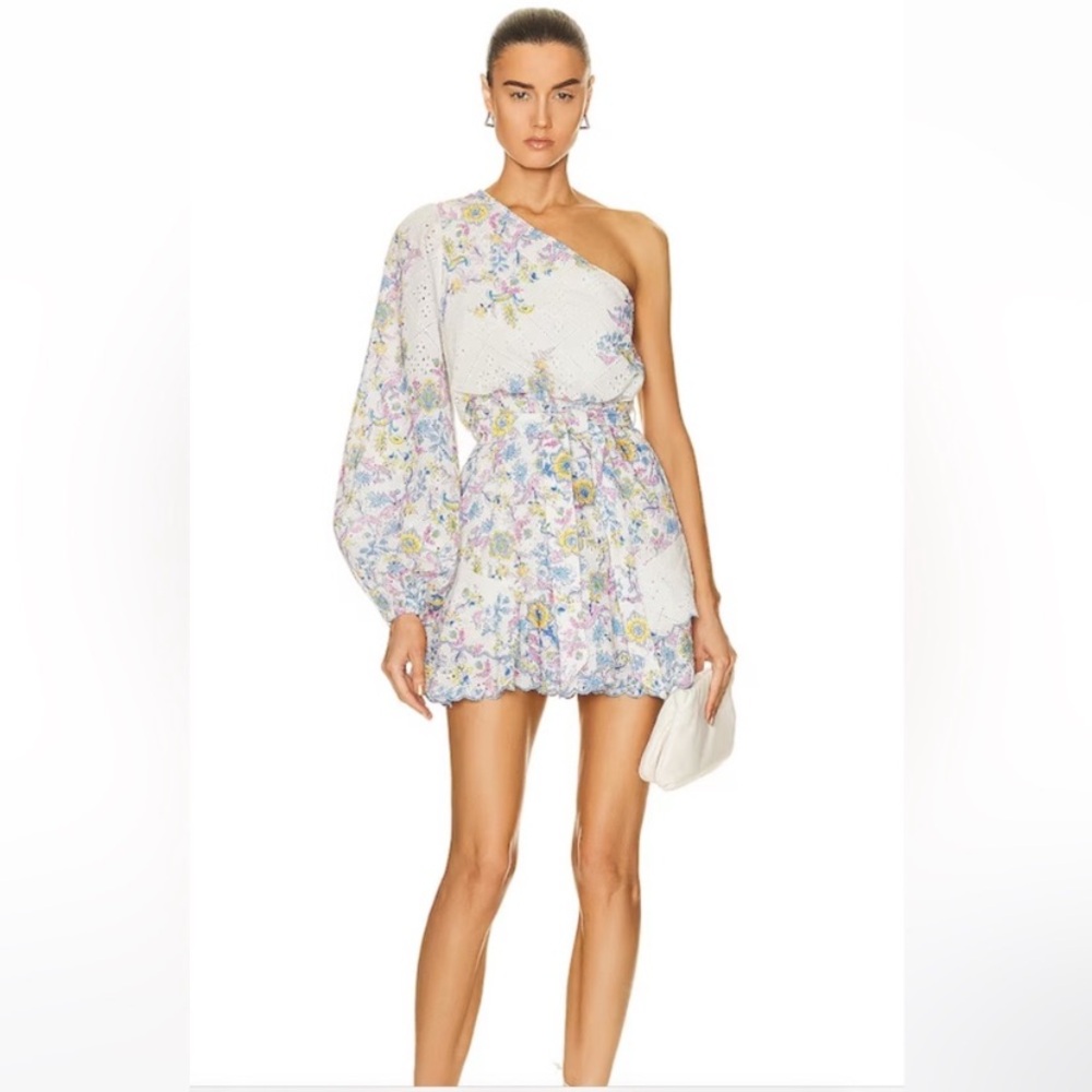 HEMANT & NANDITA Vana One Sleeve / Shoulder Floral Ruffled Mini Dress Size XL